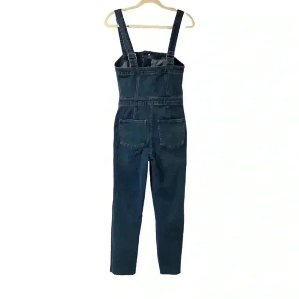 Express‎ Medium wash button front slim Jean overalls - Picture 3 of 9